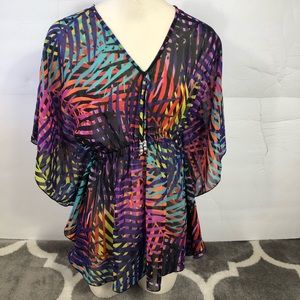 Goa Bathing Suit Coverup Womens Small Tropical Cinch Waist Translucent